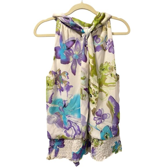 Dressbarn Floral Halter Top With Ruffled Hem Size L Flower Print Sleeveless top - Picture 11 of 12